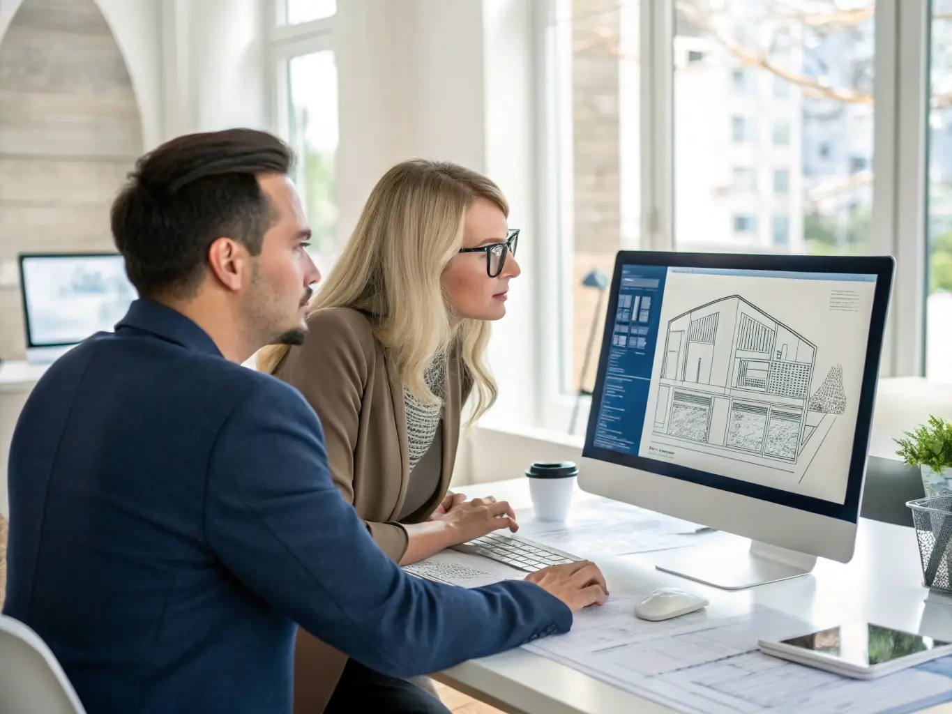 An architect presenting a real estate development plan to investors, showcasing real estate consulting services.